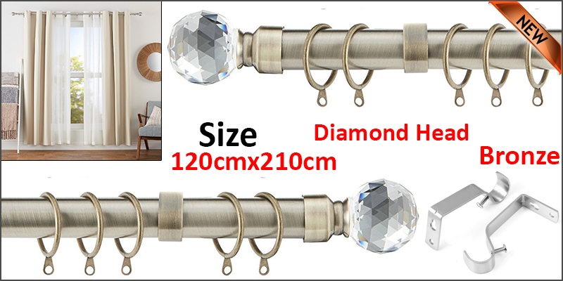 120-210cm Extendable Metal Iron Shower Curtain Rail with Brackets & Curtain Rings 
