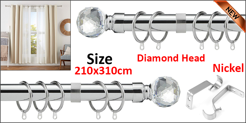 210-310cm Extendable Metal Iron Shower Curtain Rail with Brackets & Curtain Rings 