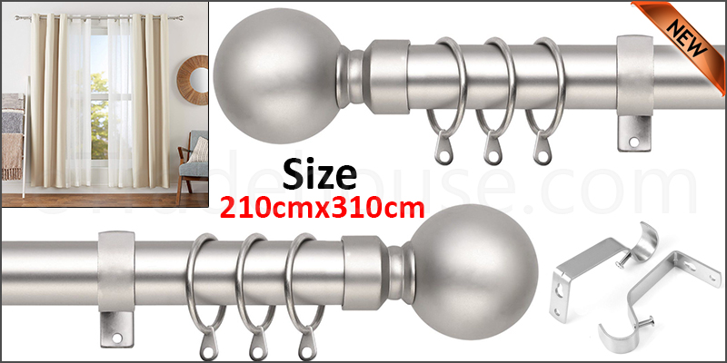 210-310cm Extendable Metal Iron Shower Curtain Rail with Brackets & Curtain Rings 