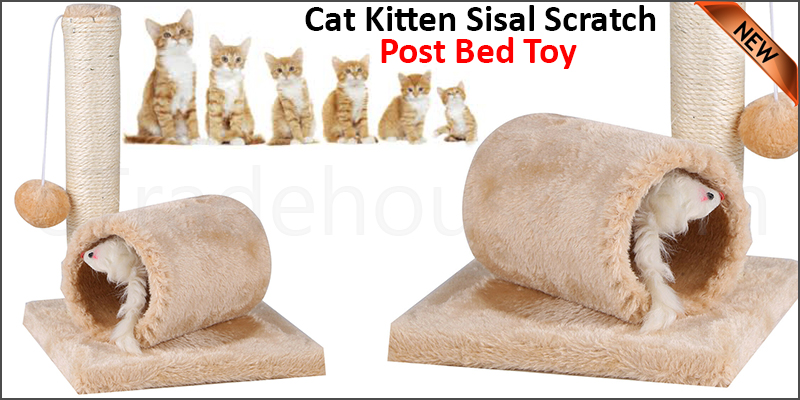 Cat Kitten Sisal Scratch Post Bed Toy With Tunnel & Mouse Pet Activity Play Fun