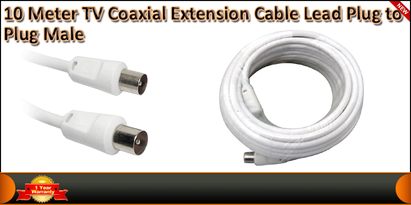 10M TV COAXIAL AERIAL CABLE LEAD MALE TO MALE