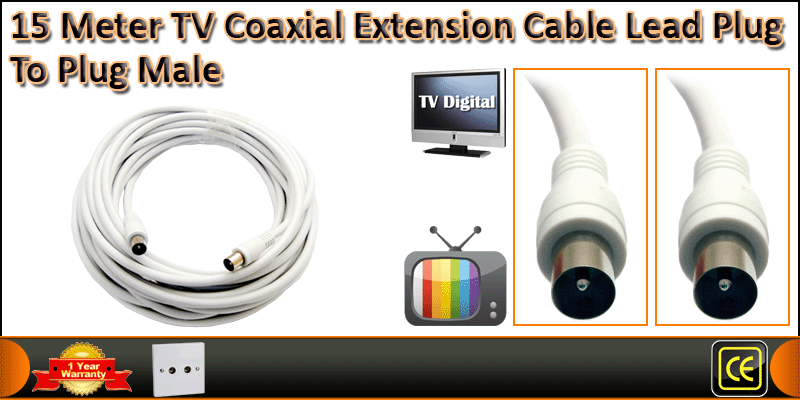 15M TV COAXIAL AERIAL CABLE LEAD MALE TO MALE