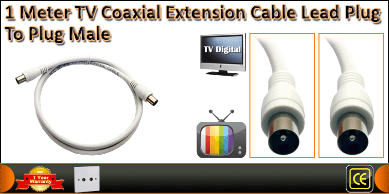 1M TV COAXIAL AERIAL CABLE LEAD MALE TO MALE