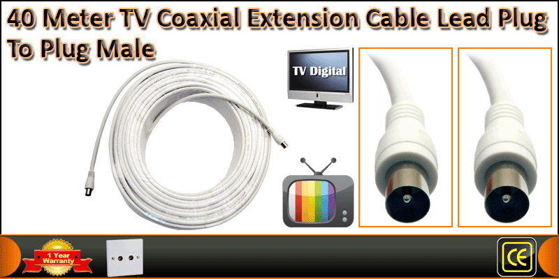 40M TV COAXIAL AERIAL CABLE LEAD MALE TO MALE