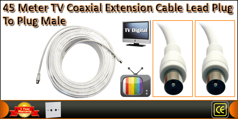 45M TV COAXIAL AERIAL CABLE LEAD MALE TO MALE