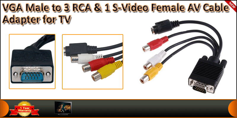 VGA Male to 3 RCA & 1 S-Video Female AV Cable Adap