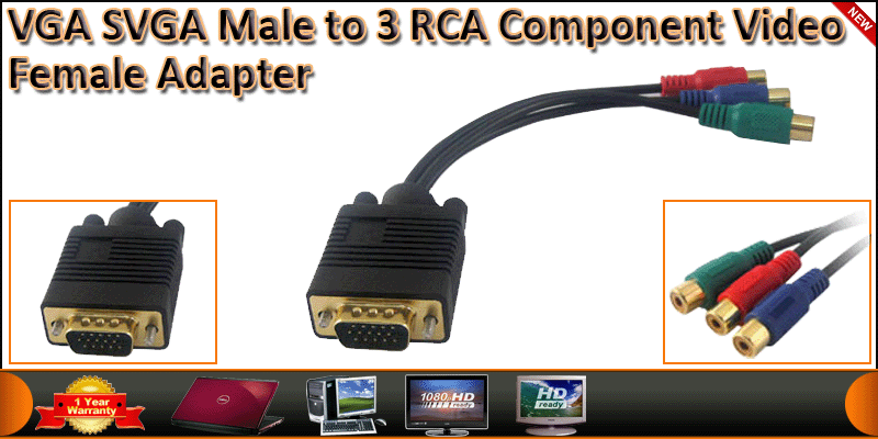 VGA SVGA Projector RGB Male to 3 RCA Phono Compone