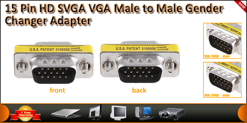 15 Pin HD SVGA VGA Male to Male Gender Changer Ada
