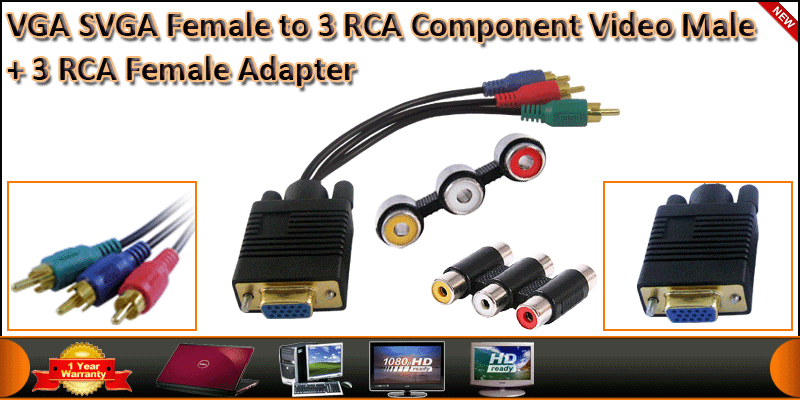 VGA SVGA Projector RGB Female to 3 RCA Phono Compo