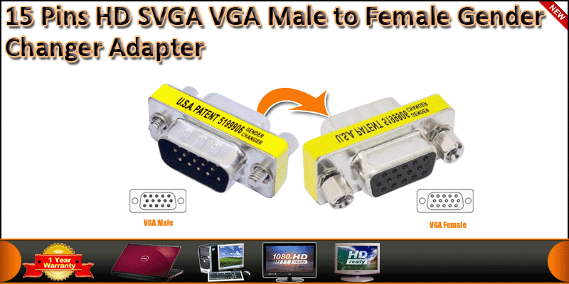 15 Pins HD SVGA VGA Male to Female Gender Changer 