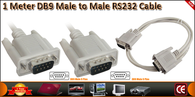 1 Meter DB9 Male to Male RS232 Cable