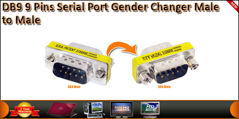 DB9 9 Pins Serial Port Gender Changer Male to Male