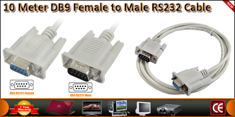 10 Meter DB9 Female to Male RS232 Extension Cable