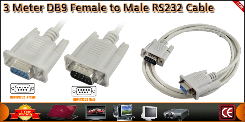3 Meter DB9 Female to Male RS232 Extension Cable