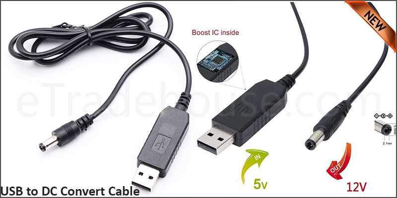 USB to DC Convert Cable 5V to 12V Voltage Step-Up Cable 5.5*2.1mm DC 1M BSG