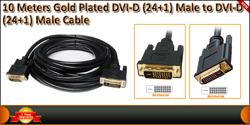 10 Meters Gold Plated DVI-D (24+1) Male to DVI-D (