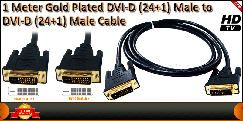 1 Meter Gold Plated DVI-D (24+1) Male to DVI-D (24