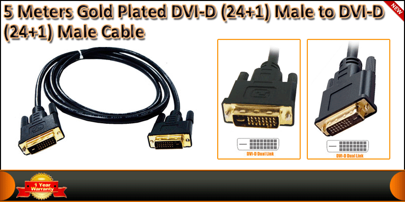 5 Meters Gold Plated DVI-D (24+1) Male to DVI-D (2