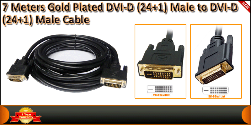 7 Meters Gold Plated DVI-D (24+1) Male to DVI-D (2