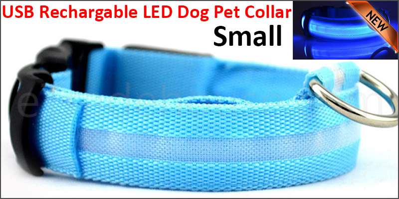 USB Rechargable LED Dog Pet Collar Flashing Luminous Safety Light Up Nylon Small Blue color 