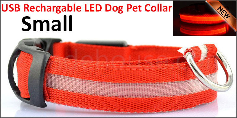 USB Rechargable LED Dog Pet Collar Flashing Luminous Safety Light Up Nylon Small Red color 