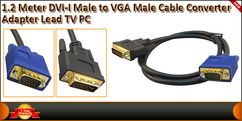 High Quality 1.2 Meter DVI-I Male to VGA Male Cabl