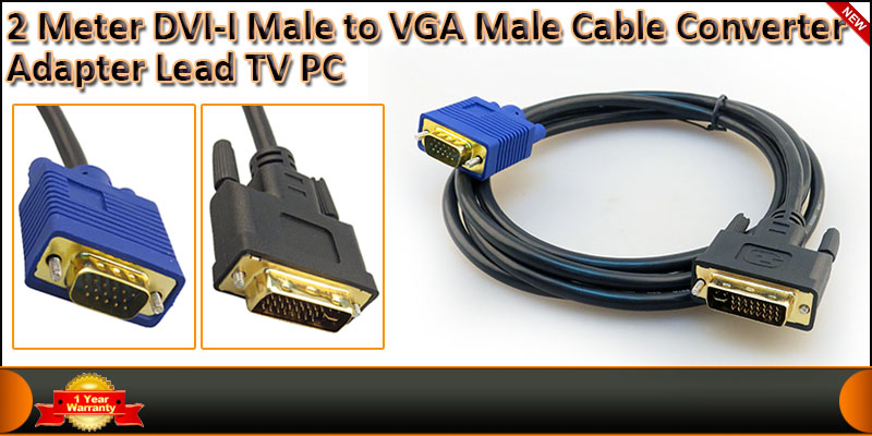 High Quality 2Meter DVI-I Male to VGA Male Cable C