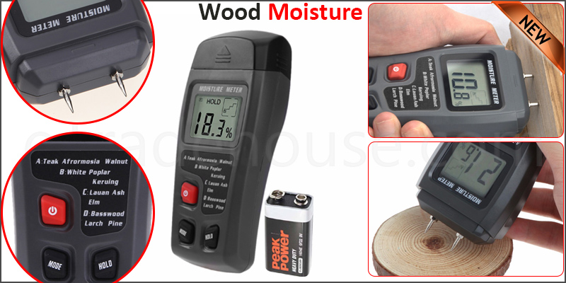 Digital LCD Wood Moisture Meter 2 Pin Humidity Meter Damp Detector Tester Sensor