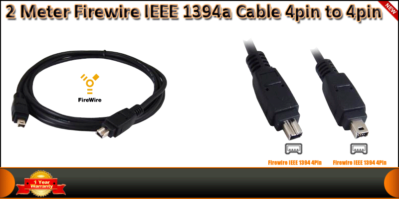 2 Meter Firewire IEEE 1394 Cable 4Pin to 4Pin