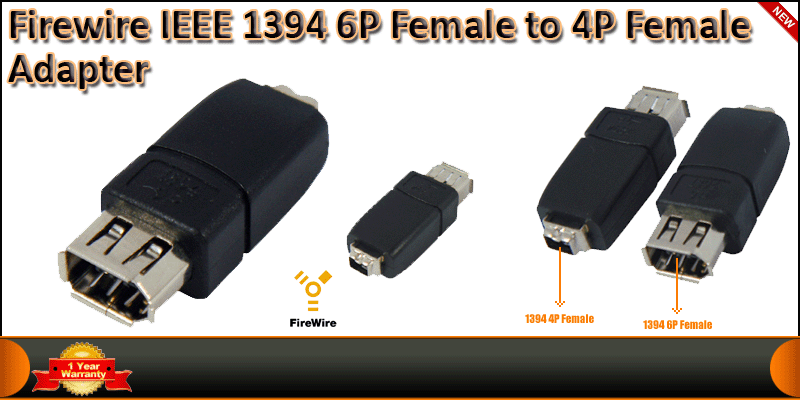 Firewire IEEE 1394 6P Female to 4P Female Adapter