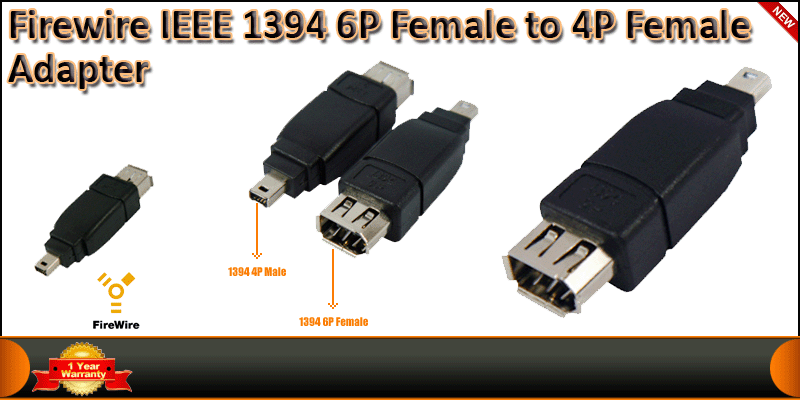Firewire IEEE 1394 6P Female to 4P Male Adapter