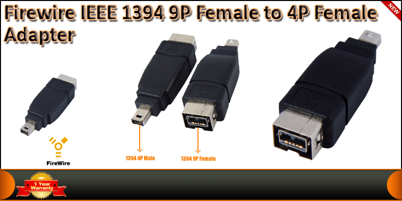 Firewire IEEE 1394 9P Female to 4P Male Adapter