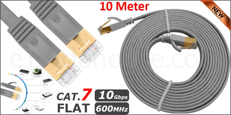 10 Meter Flat RJ45 CAT7 Ethernet Network Cable LAN