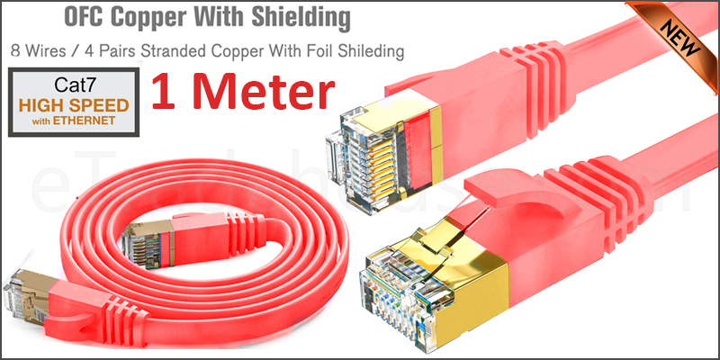 Flat CAT7 Ethernet Network Cable LAN Patch Cord SSPT Gigabit Lot 1M  red color