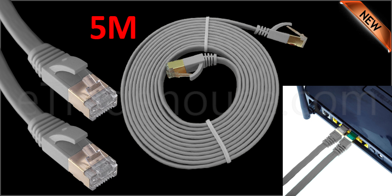 5 Meter Flat RJ45 CAT7 Ethernet Network Cable LAN 