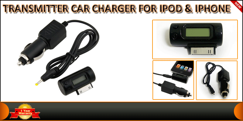 FM TRANSMITTER WITH CAR CHARGER FOR IPOD & IPHONE
