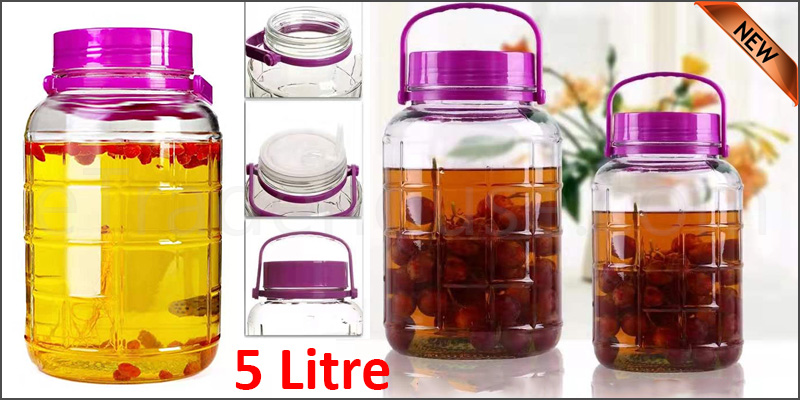 5 Litres Large Glass Preserve Food Beverage Juice Airtight Container Jar