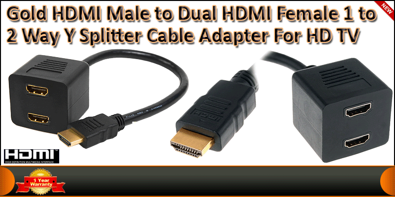 Gold HDMI Male to Dual HDMI Female 1 to 2 Way Y Sp