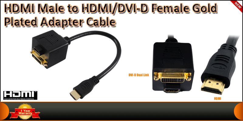 HDMI Male to HDMI/DVI-D Female Gold Plated Adapter