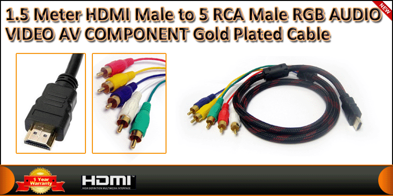 1.5 Meter HDMI Male to 5 RCA Male RGB AUDIO VIDEO 