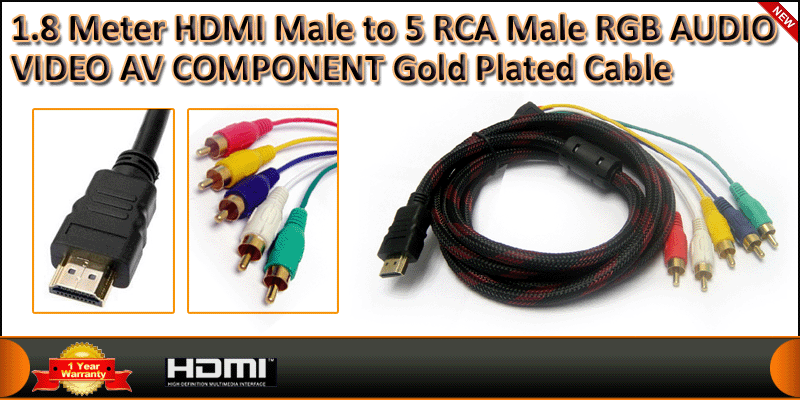 1.8 Meter HDMI Male to 5 RCA Male RGB AUDIO VIDEO 