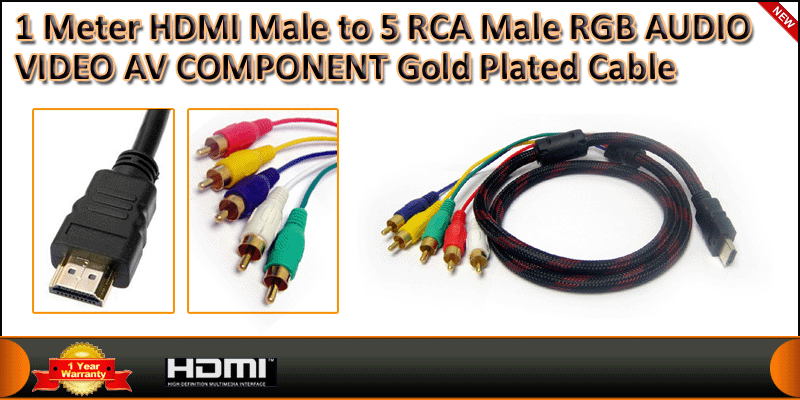 1 Meter HDMI Male to 5 RCA Male RGB AUDIO VIDEO AV