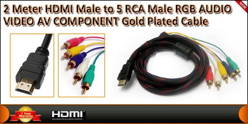 2 Meter HDMI Male to 5 RCA Male RGB AUDIO VIDEO AV
