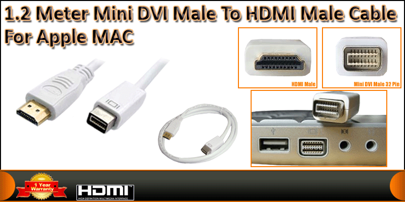 1.2 Meter Gold plated Mini DVI Male to HDMI Male C