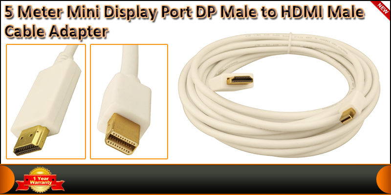 5Meter Mini Display Port DP Male to HDMI Male Cabl