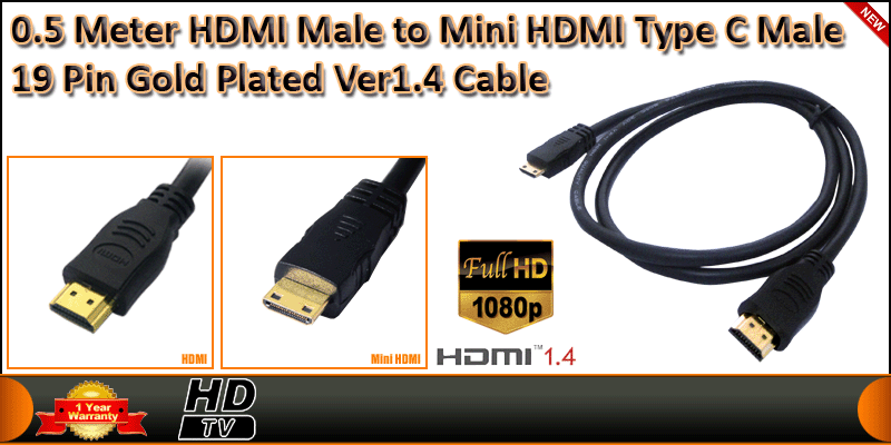 0.5 Meter HDMI Male to Mini HDMI Type C Male 19 Pin