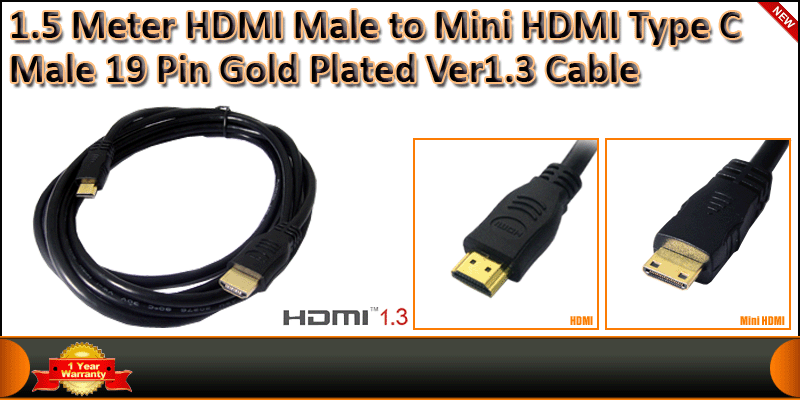 1.5 Meter HDMI Male to Mini HDMI Type C Male 19 Pin