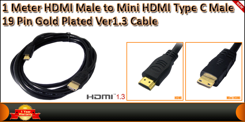 1 Meter HDMI Male to Mini HDMI Type C Male 19 Pin 