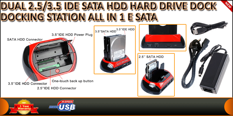 DUAL 2.5/3.5 IDE/SATA HDD DOCKING STATION WITH USB