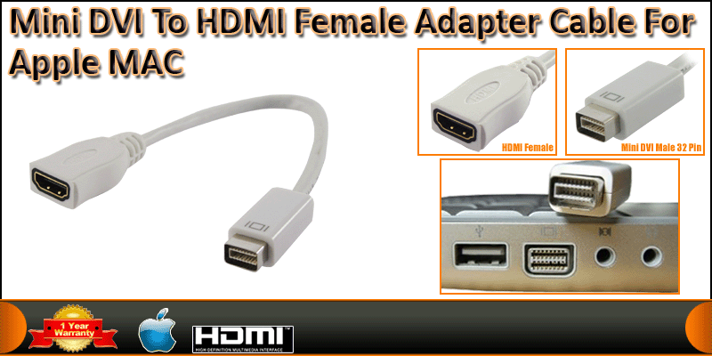 Mini DVI to HDMI Female Adapter Cable for Apple MA